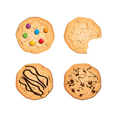 Round Cookies icon set vector. Homemade chocolate chip cookie variation vector. Sweet cookies icon isolated on a white background