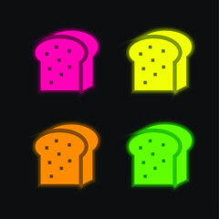 Bread four color glowing neon vector icon