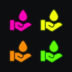Blood Drop four color glowing neon vector icon