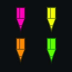 Black Pencil Tip four color glowing neon vector icon