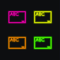 Blackboard With Letters ABC four color glowing neon vector icon