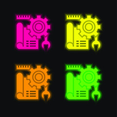 Blueprint four color glowing neon vector icon