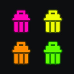 Bin four color glowing neon vector icon