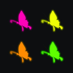 Black Butterfly Shape From Side View four color glowing neon vector icon