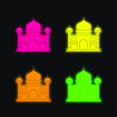 Blue Mosque four color glowing neon vector icon