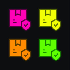 Box four color glowing neon vector icon