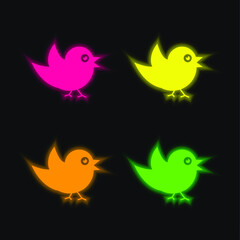 Bird Of Black Feathers four color glowing neon vector icon