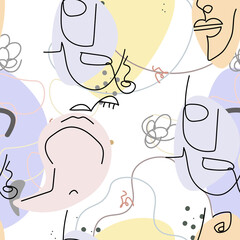 Face line pattern Abstract drawing seamless print