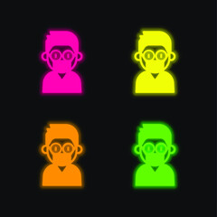 Boy four color glowing neon vector icon