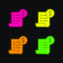 Bill four color glowing neon vector icon