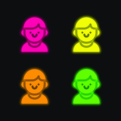 Boy four color glowing neon vector icon