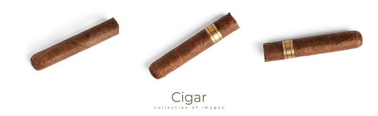 Cigar on white background. Cigar isolated. Tobacco.