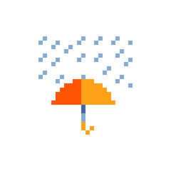 Rain cloud sign. Pixel art icon. Weather symbol for your web site design, logo, app, UI. Vector illustration isolated on white background.