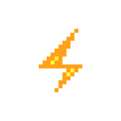 Electricity icon. Flash lightning. High voltage logo. Charging icon. Pixel art style design. 8-bit sprites. Isolated vector illustration.
