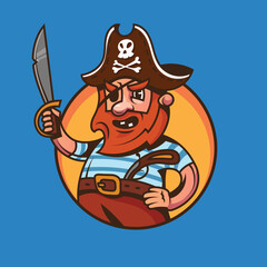 One eyed ship captain. Pirate concept art in cartoon style.