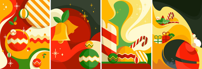 Set of christmas posters. Different postcards templates.