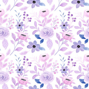 Soft Purple Floral Watercolor Seamless Pattern