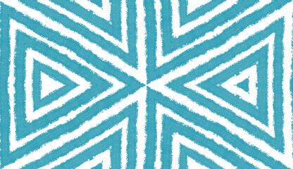 Striped hand drawn pattern. Turquoise symmetrical