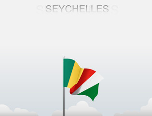 Seychelles flag flutters on a pole standing tall under a white sky