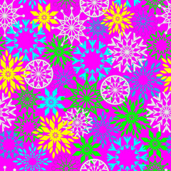  Seamless pattern, vector. Summer abstract colourful pattern in retro style, pink background.