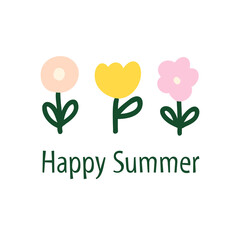 Simple flower doodles logo template vector. Minimalist flower summer. Floral greeting card icons happy summer flat Scandinavian style. Cute Tulip daisy garden flower set. For social media post, cards