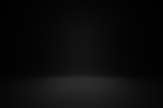 Blank luxury black gradient background with product display. Empty studio with room floor or black backdrop. 3D rendering