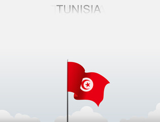 Obraz premium Tunisian flag flying on a pole standing tall under a white sky