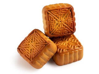 Delicious moon cake for Mid-Autumn Festival food isolated on white table background.