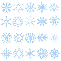 Fototapeta na wymiar Set of blue snowflakes on white background, clipart, vector.