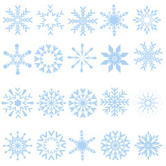 Set of blue snowflakes on white background, clipart, vector.