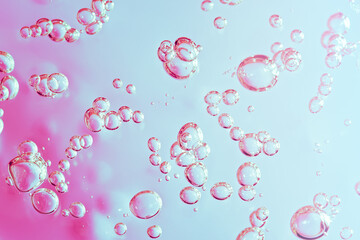 Close up macro Aloe vera gel cosmetic texture blue background with bubbles.