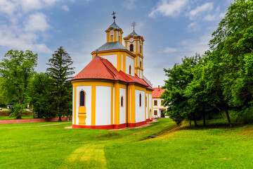 Fototapeta na wymiar Serbian orthodox monastery in Graboc Hungary. Amazing silent valley in Mecsek mountatins near by Pecs city.