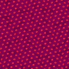 Colorful berry pattern of fresh ripe raspberries on pink background. Contemporary art, flat lay design