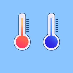 The thermometer. Set of thermometers. The thermometer in red and blue. The thermometer is warm and cold