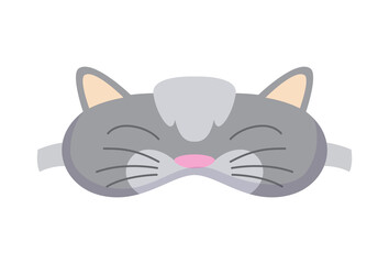 Sleep mask in form of cat. Eye protection accessory and prevention of healthy sleep. Blindfold symbol in cartoon style. Design of relaxation wear for night