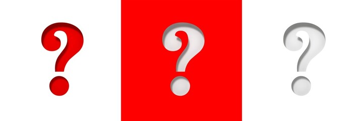 Question mark red white interrogation points stencil cut out design query sign 3d rendering