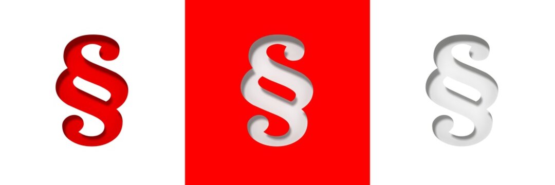 Paragraph article &sect; sign red white symbols stencil cut out design 3d rendering graphic