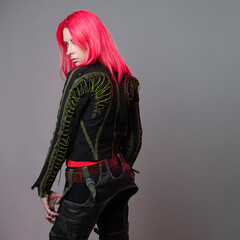 Kitsch style, fashion of the future. mixing styles. A young woman
