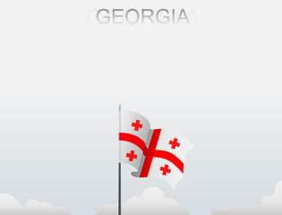 Georgia flag flutters on a pole standing tall under a white sky