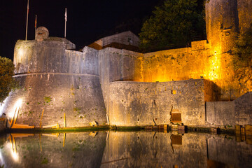View of the historic protective Gurdi Bastion in the Old Town of Kotor at night. Montenegro 