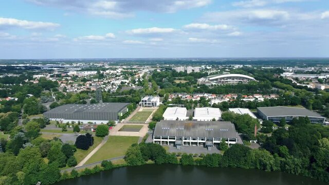 An aerial view of Nantes from Erdre river