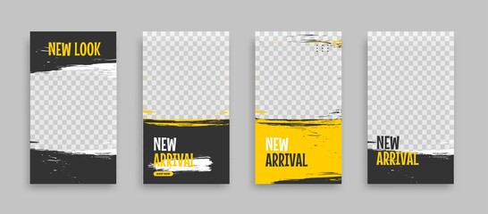 Set of Editable minimal square banner template. Blue yellow white background color with geometric shapes for social media post, story and web internet ads. Vector illustration	