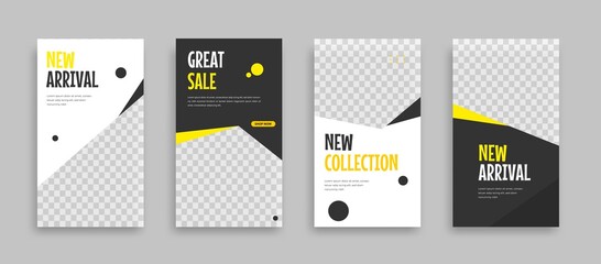 Set of Editable minimal square banner template. Blue yellow white background color with geometric shapes for social media post, story and web internet ads. Vector illustration	