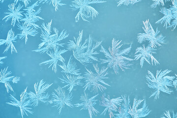Macro shot of snowflakes on blue background