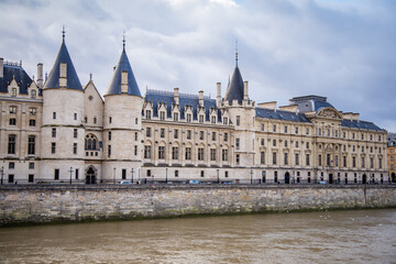 View on La Conciergerie palace from Seine river embankment