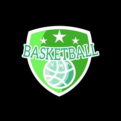 Basketball logo concept with green color vector illustration design