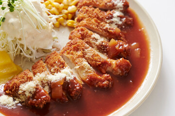 Pork cutlet with delicious sauce on a plate
