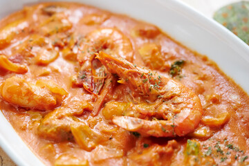 Shrimp seafood curry on a plate 