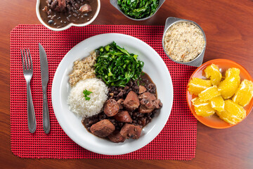 Traditional Brazilian feijoada food. full table