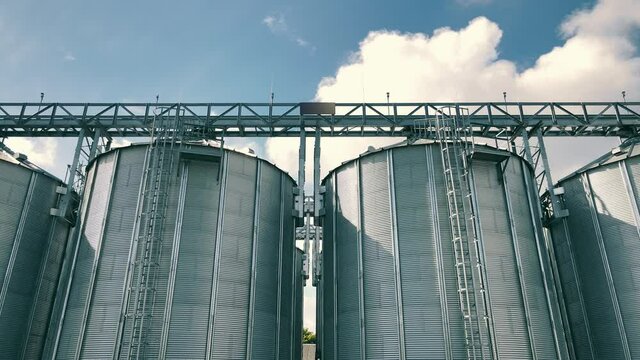 tanks for processing and storage of soybean and wheat grain. Harvesting and processing and storage elevator